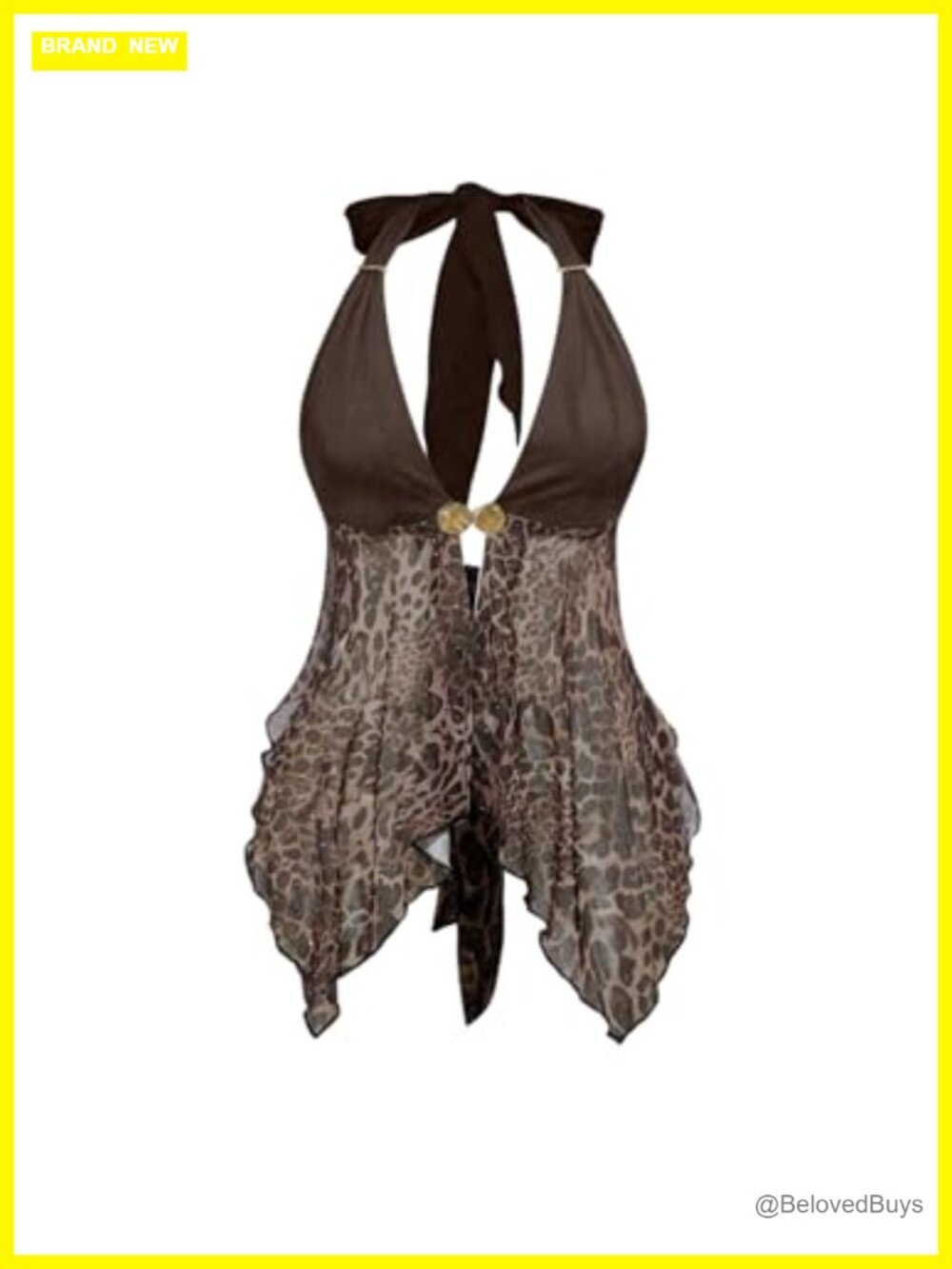 Women's Leopard Mesh Halter Y2K Asymmetrical Party Club Top